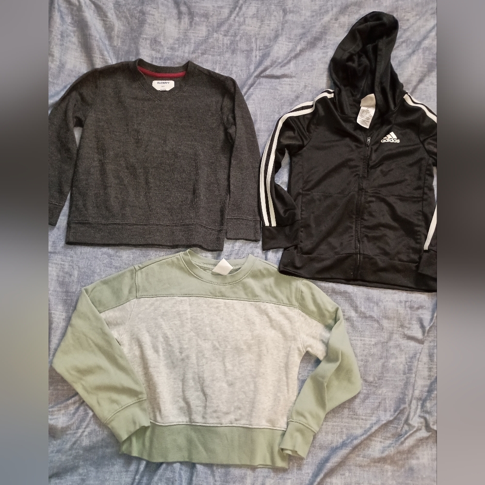 Adidas Black Hoodie and Two Sweatshirts in Gray and Green